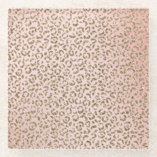 Posavasos De Vidrio Impresión de leopardo dorado Purpurina rosado Rub