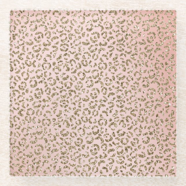 Posavasos De Vidrio Impresión de leopardo dorado Purpurina rosado Rubo (Anverso)
