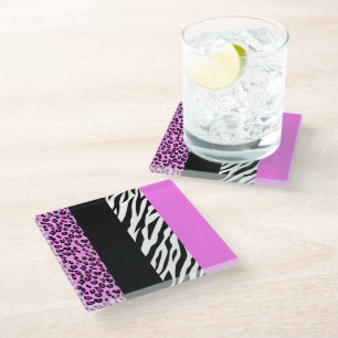 Posavasos De Vidrio Impresión de leopardo, impresión de cebra, impresi