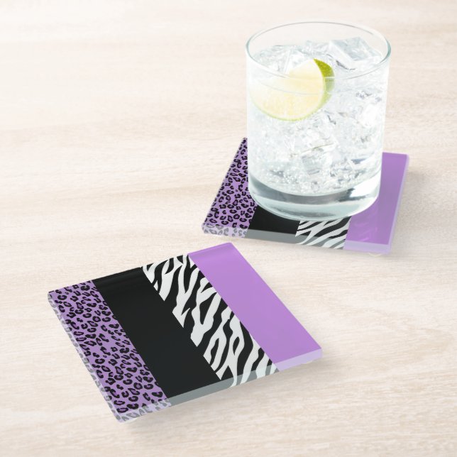 Posavasos De Vidrio Impresión de leopardo, impresión de cebra, impresi (Angular)