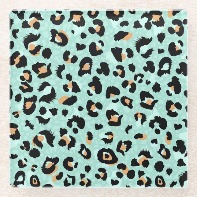 Posavasos De Vidrio Impresión de leopardo, patrón animal (Anverso)