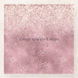 Posavasos De Vidrio Impresión de leopardo Purpurina rosa Glitzy