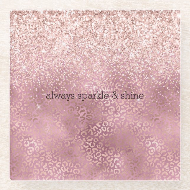 Posavasos De Vidrio Impresión de leopardo Purpurina rosado Glitzy (Anverso)