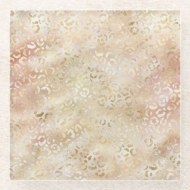Posavasos De Vidrio Impresión de leopardo rosa Rubor Rosa de oro Glam (Anverso)