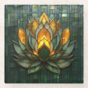 Posavasos De Vidrio Impresión de mosaico verde de oro de Art Deco
