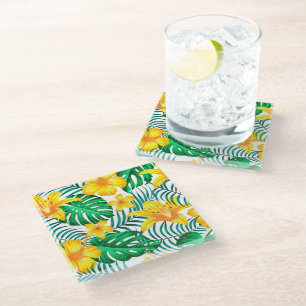 Posavasos De Vidrio Impresión de palmas tropicales de aleta de vidrio