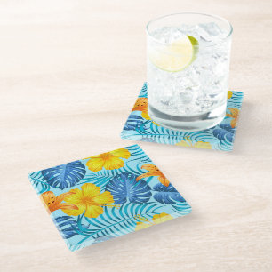 Posavasos De Vidrio Impresión de palmas tropicales de aleta de vidrio