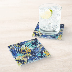 Posavasos De Vidrio Impresión de palmas tropicales de aleta de vidrio