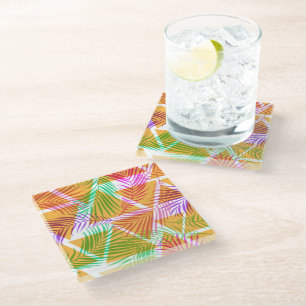 Posavasos De Vidrio Impresión de palmas tropicales de aleta de vidrio