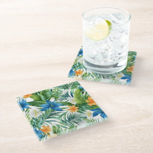 Posavasos De Vidrio Impresión de palmas tropicales de aleta de vidrio