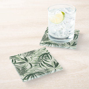 Posavasos De Vidrio Impresión de palmas tropicales de aleta de vidrio