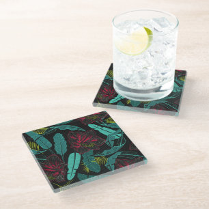 Posavasos De Vidrio Impresión de palmas tropicales de aleta de vidrio