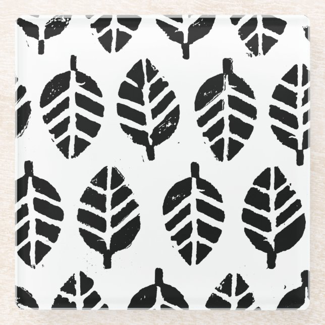 Posavasos De Vidrio Impresión de papa de patrón de hojas (Anverso)