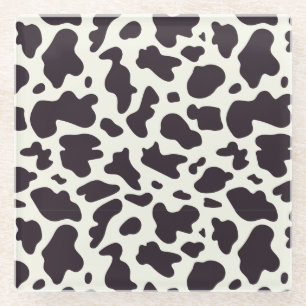 Posavasos De Vidrio Impresión de patrones de vaca en blanco y negro