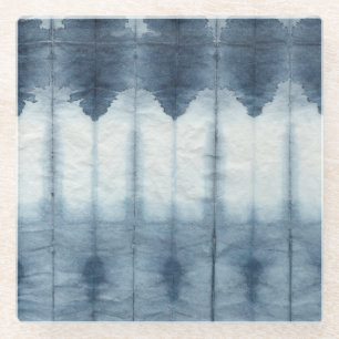 Posavasos De Vidrio Impresión de Shibori Indigio