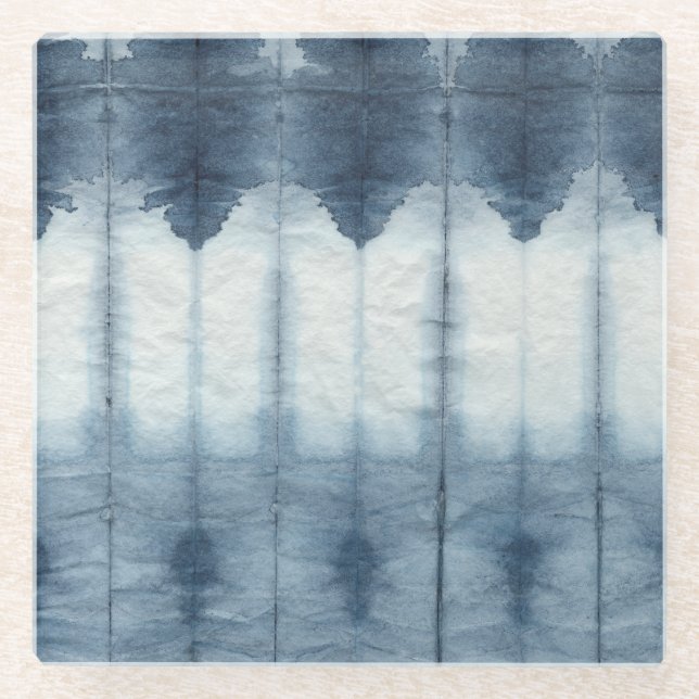 Posavasos De Vidrio Impresión de Shibori Indigio (Anverso)