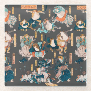 Posavasos De Vidrio Impresión en madera de rana japonesa Kuniyoshi Uki