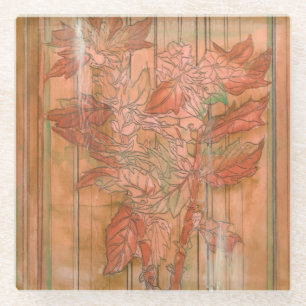 Posavasos De Vidrio Impresión floral anaranjada moderna en fondo
