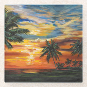 Posavasos De Vidrio Impresionante atardecer tropical