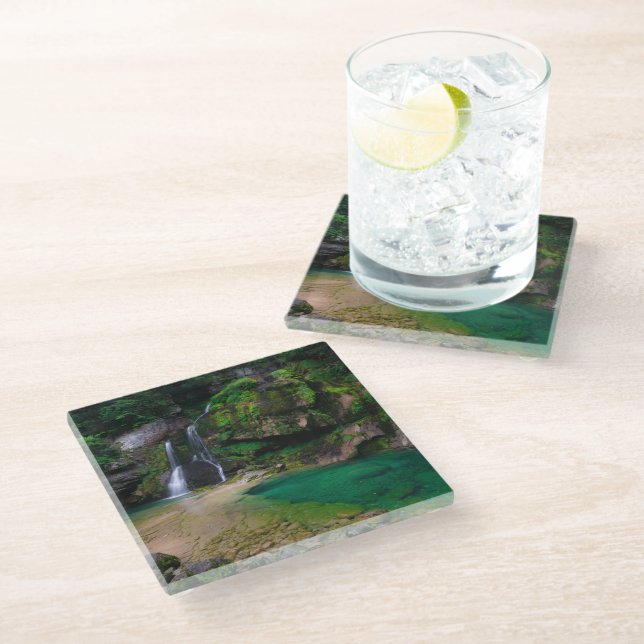 Posavasos De Vidrio Impresionante cascada Virje, Poster de Eslovenia (Angular)