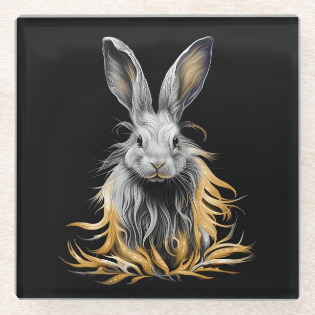 Posavasos De Vidrio Impresionante conejo gris en llamas (Anverso)