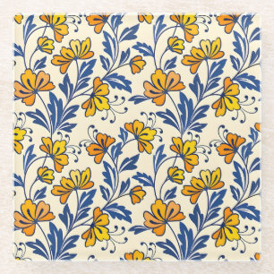 Posavasos De Vidrio Impresionante patrón continuo de flores y hojas