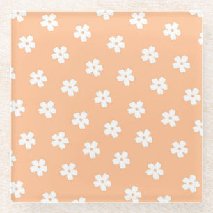 Posavasos De Vidrio Impresionante pintura y retro floral blanco, alegr