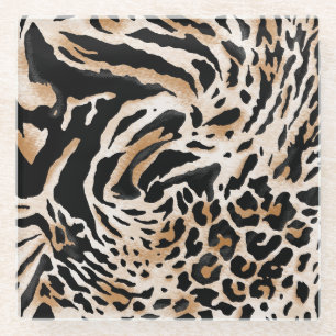 Posavasos De Vidrio Impresiones animales: Tigre de cebra leopardo