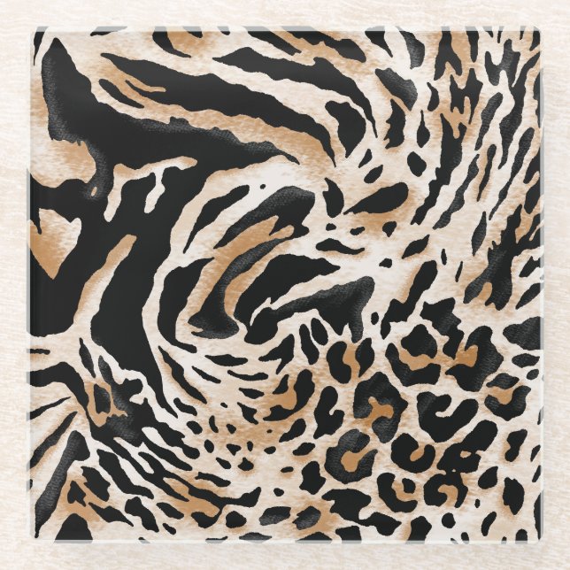 Posavasos De Vidrio Impresiones animales: Tigre de cebra leopardo (Anverso)