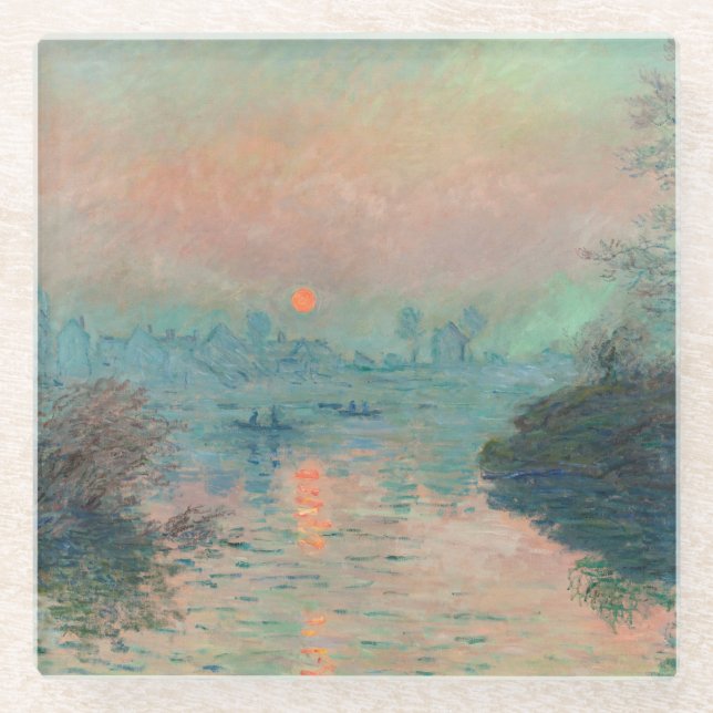 Posavasos De Vidrio Impresionismo de Monet Sunset Seine Bella Artes (Anverso)