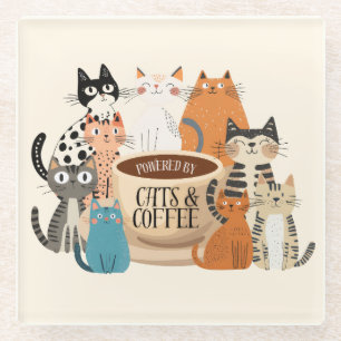 Posavasos De Vidrio Impulsado por gatos y café