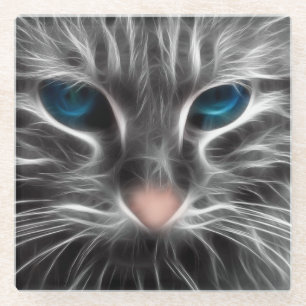 Posavasos De Vidrio Increíble Cara de Gato de Ojos Azules