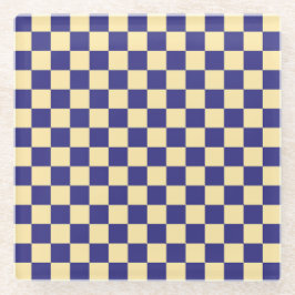Posavasos De Vidrio Indigo and butter checkerboard pattern