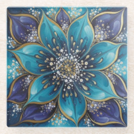 Posavasos De Vidrio IndigoTealFloralMandala 