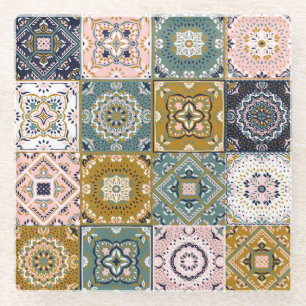 Posavasos De Vidrio Indio de Talavera: Patchwork, mosaico étnico.