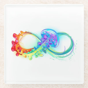 Posavasos De Vidrio Infinidad con las medusas del arcoiris