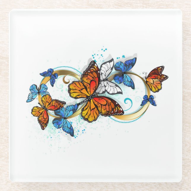 Posavasos De Vidrio Infinidad de Mariposas Monarca (Anverso)