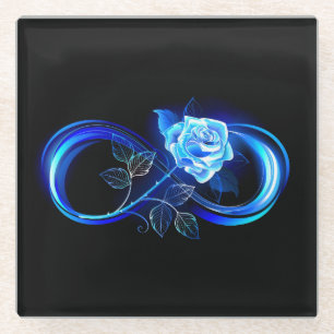 Posavasos De Vidrio Infinito brillante con rosa azul