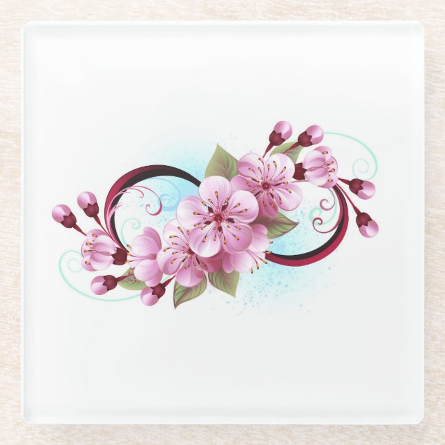 Posavasos De Vidrio Infinito con las flores de flores de Sakura Blosso (Anverso)