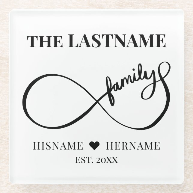 Posavasos De Vidrio Infinity Personalized Family Name and Est. Fecha (Anverso)