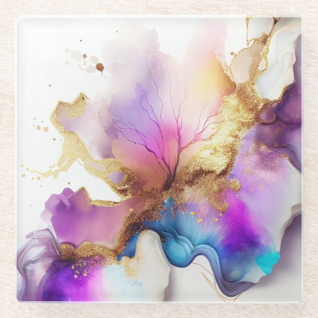 Posavasos De Vidrio Infusión azul de oro morado (Anverso)