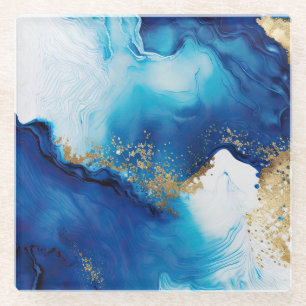 Posavasos De Vidrio Infusión de oro blanco azul