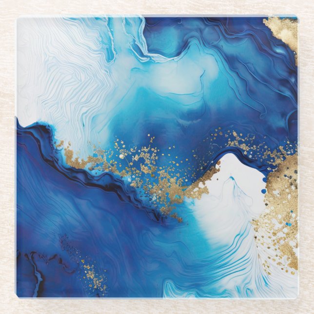 Posavasos De Vidrio Infusión de oro blanco azul (Anverso)