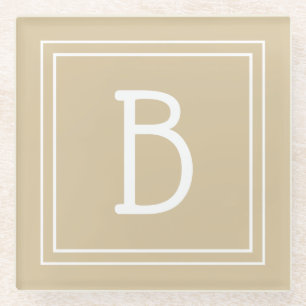 Posavasos De Vidrio Inicial marrón claro neutral y blanco monogramado