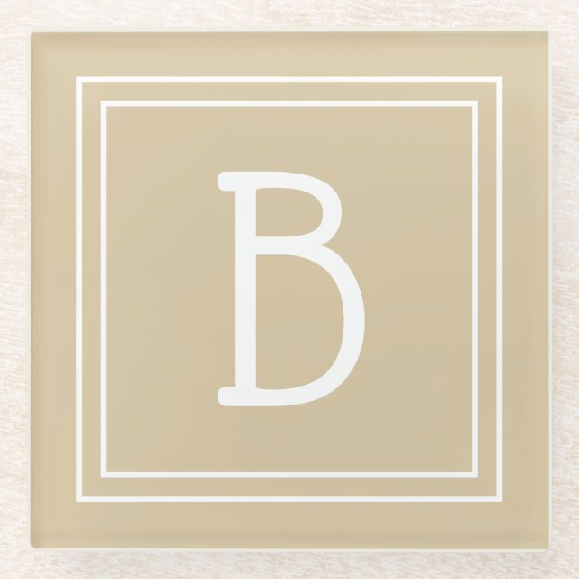 Posavasos De Vidrio Inicial Monogramada en Marrón Claro Neutral y Blan (Anverso)