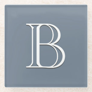 Posavasos De Vidrio Inicial Monogramática Personalizada Azul Medio y B