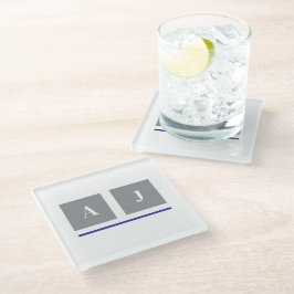 Posavasos De Vidrio Iniciales clásicas grises y blancas