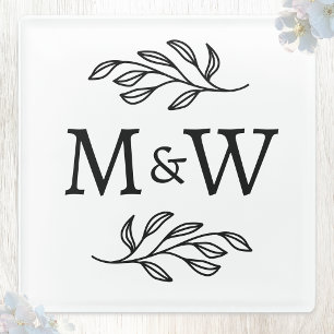Posavasos De Vidrio Iniciales de monograma de pareja de boda botánico 