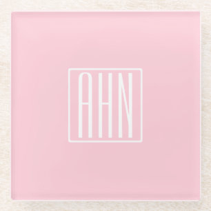 Posavasos De Vidrio Iniciales Monograma   Blanco Sobre Rosa Claro