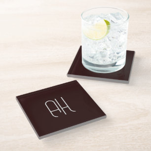 Posavasos De Vidrio Iniciales personalizados oscuras y blancas simples